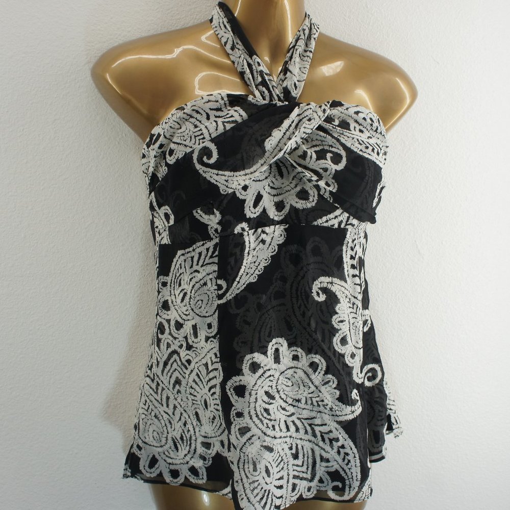 White house black market silk paisley halter top size 2